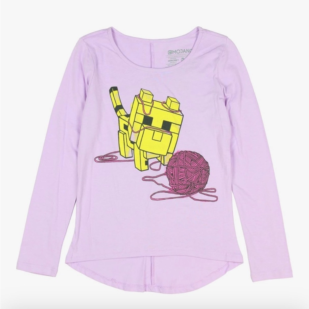 Lilac Long Sleeve Shirt with Yellow Cat Design